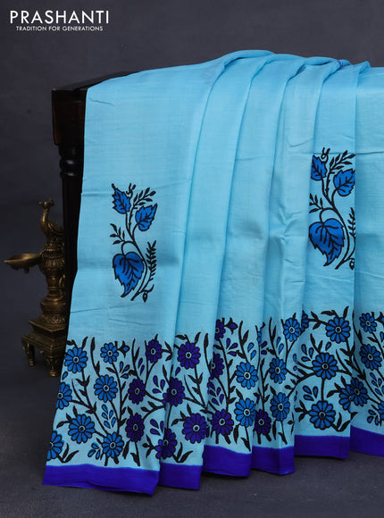 Bishnupuri silk saree light blue and blue with butta prints and printed border