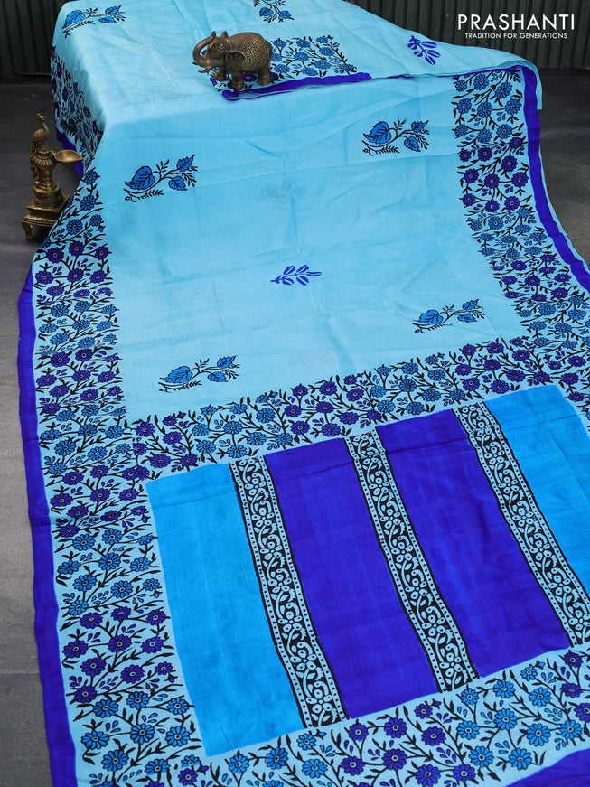 Bishnupuri silk saree light blue and blue with butta prints and printed border