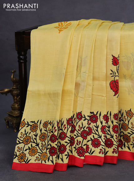 Bishnupuri silk saree yellow and red with butta prints and printed border