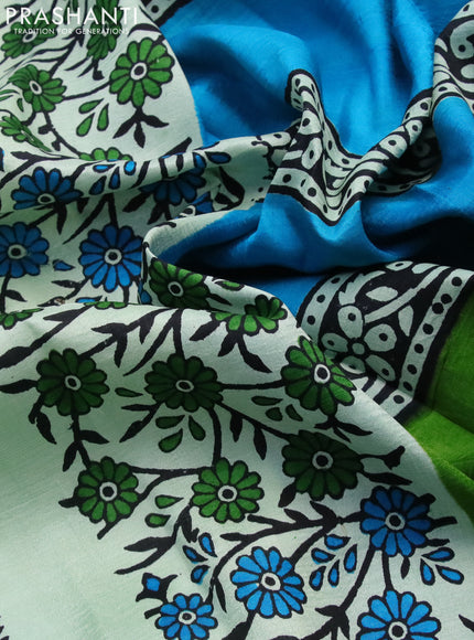 Bishnupuri silk saree pastel green and cs blue with butta prints and printed border