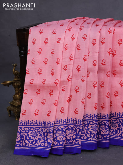 Bishnupuri silk saree peach pink and blue with floral butta prints and printed border