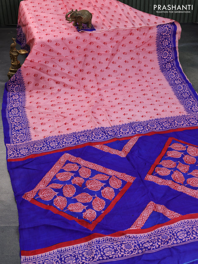 Bishnupuri silk saree peach pink and blue with floral butta prints and printed border