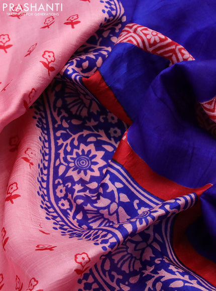 Bishnupuri silk saree peach pink and blue with floral butta prints and printed border