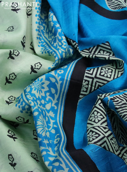 Bishnupuri silk saree pastel green and cs blue with floral butta prints and printed border