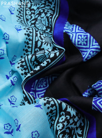 Bishnupuri silk saree light blue and black with floral butta prints and printed border