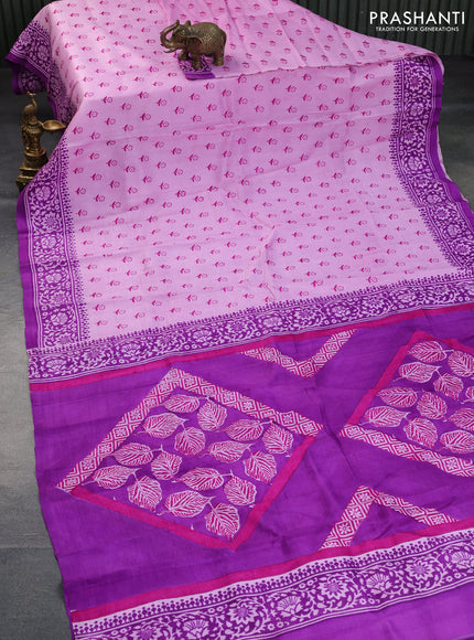 Bishnupuri silk saree lotus pink and purple with floral butta prints and printed border