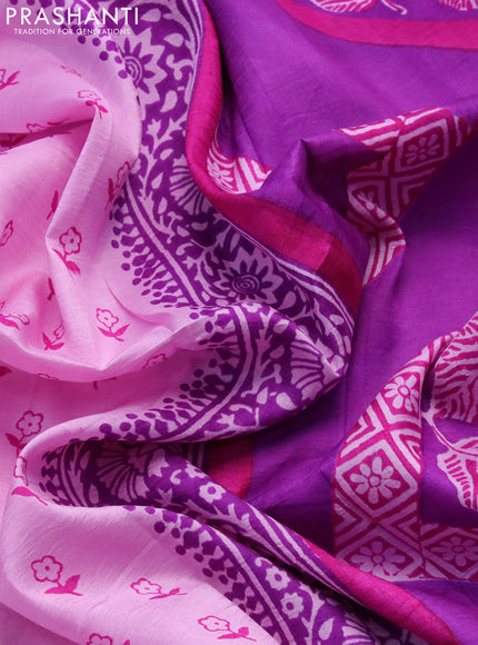 Bishnupuri silk saree lotus pink and purple with floral butta prints and printed border