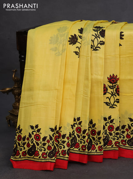 Bishnupuri silk saree yellow and red with butta prints and printed border