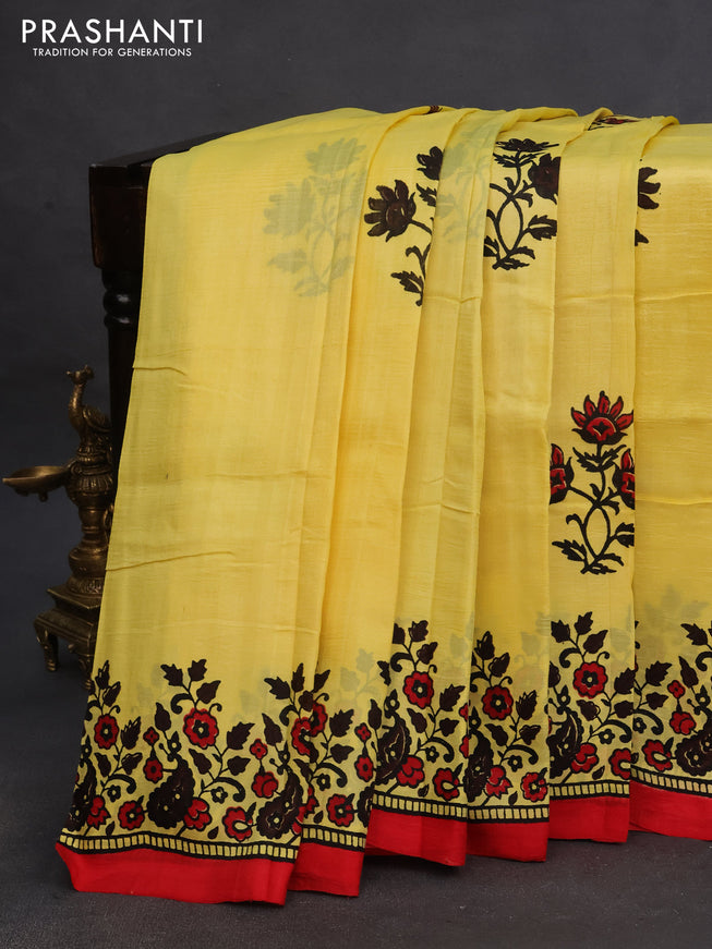 Bishnupuri silk saree yellow and red with butta prints and printed border