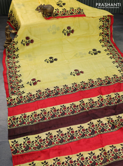 Bishnupuri silk saree yellow and red with butta prints and printed border