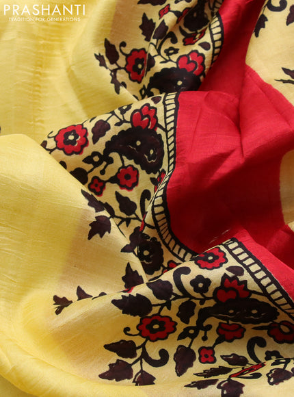 Bishnupuri silk saree yellow and red with butta prints and printed border