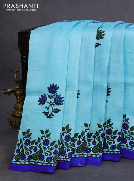 Bishnupuri silk saree light blue and blue with butta prints and printed border