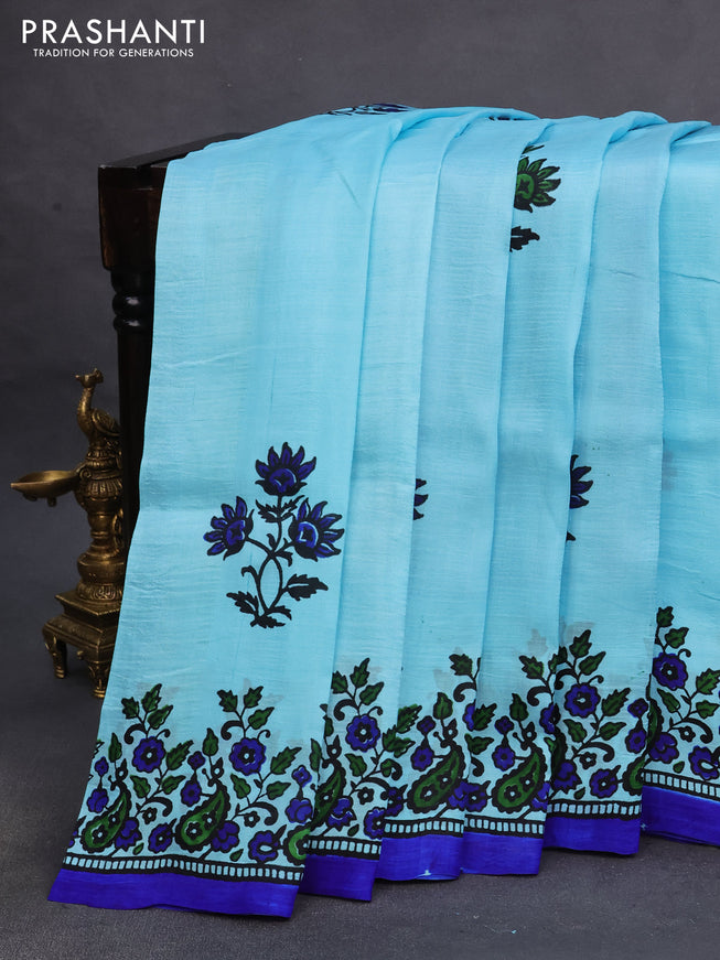 Bishnupuri silk saree light blue and blue with butta prints and printed border