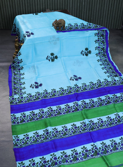 Bishnupuri silk saree light blue and blue with butta prints and printed border