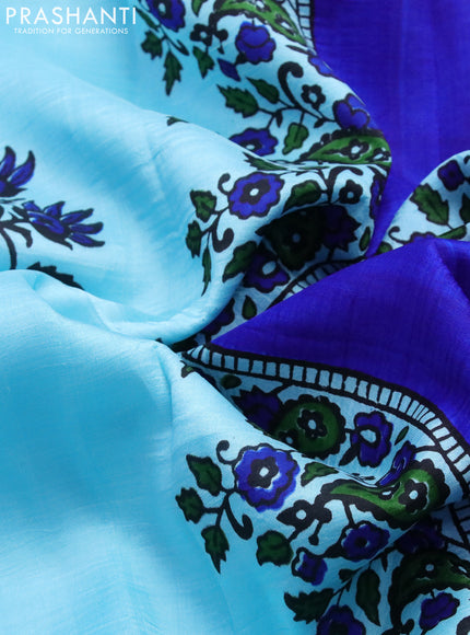 Bishnupuri silk saree light blue and blue with butta prints and printed border