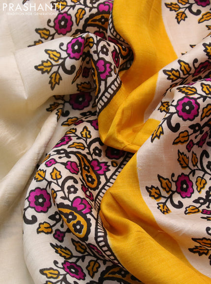 Bishnupuri silk saree cream and yellow with butta prints and printed border