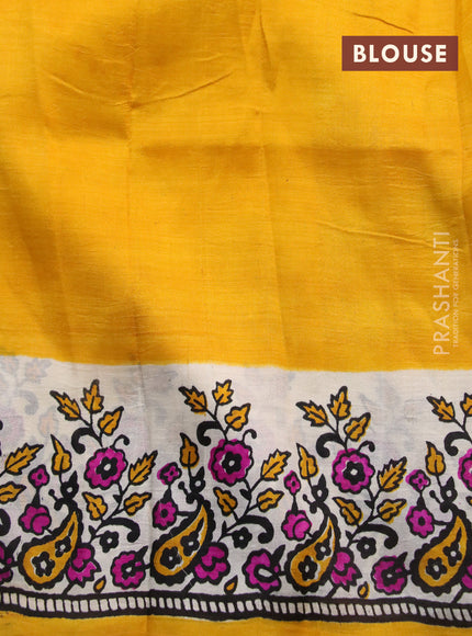 Bishnupuri silk saree cream and yellow with butta prints and printed border