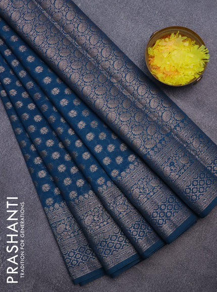 Semi chiniya saree peacock blue with allover thread & zari woven buttas and banarasi style border