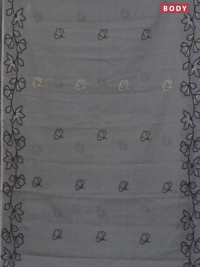 Munga cotton saree grey with thread & zari woven floral buttas and floral design thread woven border