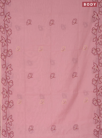 Munga cotton saree pastel pink with thread & zari woven floral buttas and floral design thread woven border