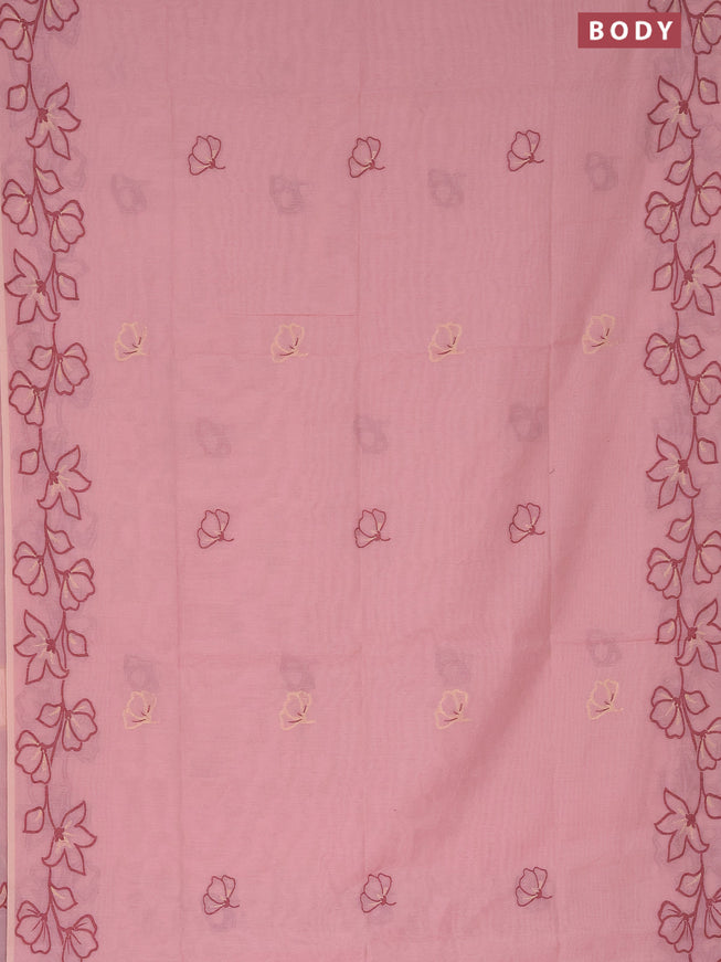 Munga cotton saree pastel pink with thread & zari woven floral buttas and floral design thread woven border