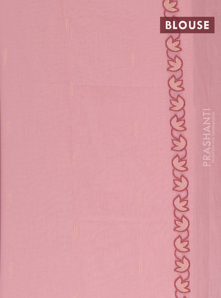 Munga cotton saree pastel pink with thread & zari woven floral buttas and floral design thread woven border