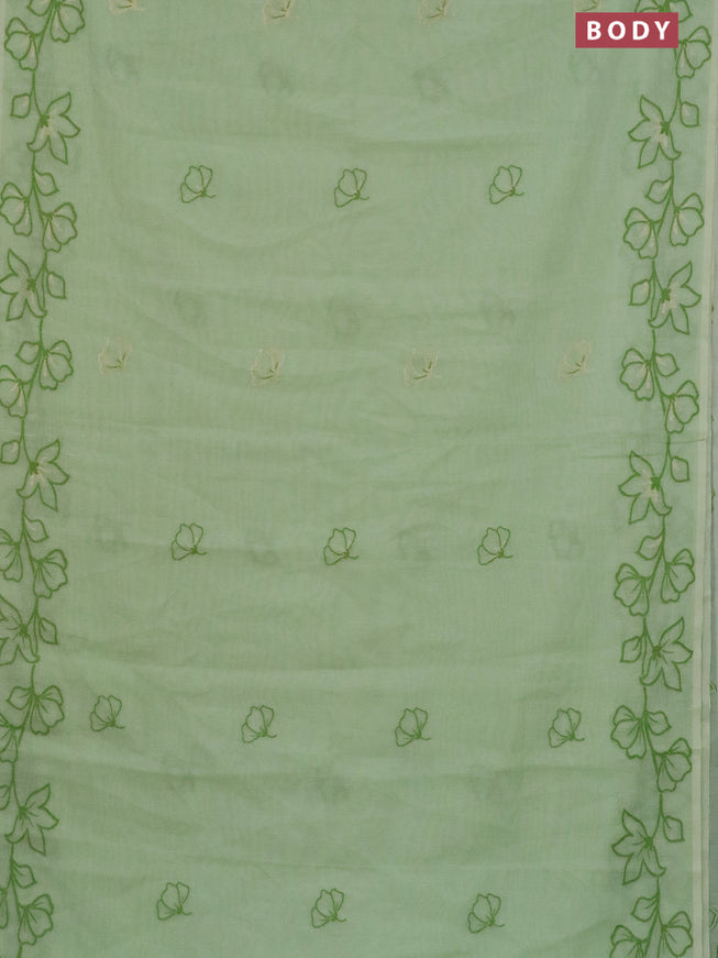 Munga cotton saree pista green with thread & zari woven floral buttas and floral design thread woven border