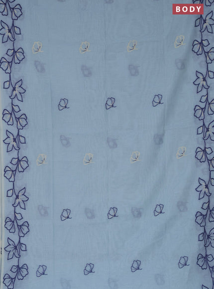 Munga cotton saree pastel blue shade with thread & zari woven floral buttas and floral design thread woven border