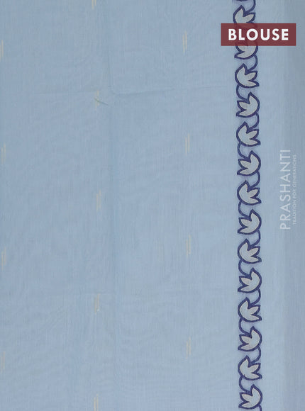 Munga cotton saree pastel blue shade with thread & zari woven floral buttas and floral design thread woven border