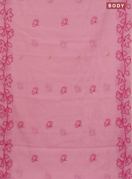 Munga cotton saree peach pink with thread & zari woven floral buttas and floral design thread woven border