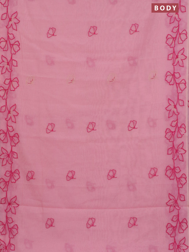 Munga cotton saree peach pink with thread & zari woven floral buttas and floral design thread woven border