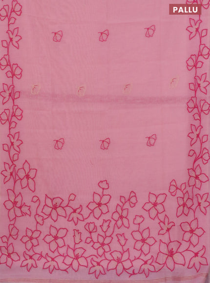 Munga cotton saree peach pink with thread & zari woven floral buttas and floral design thread woven border