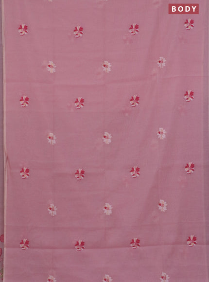 Munga cotton saree pastel pink with thread & zari woven floral buttas in borderless style