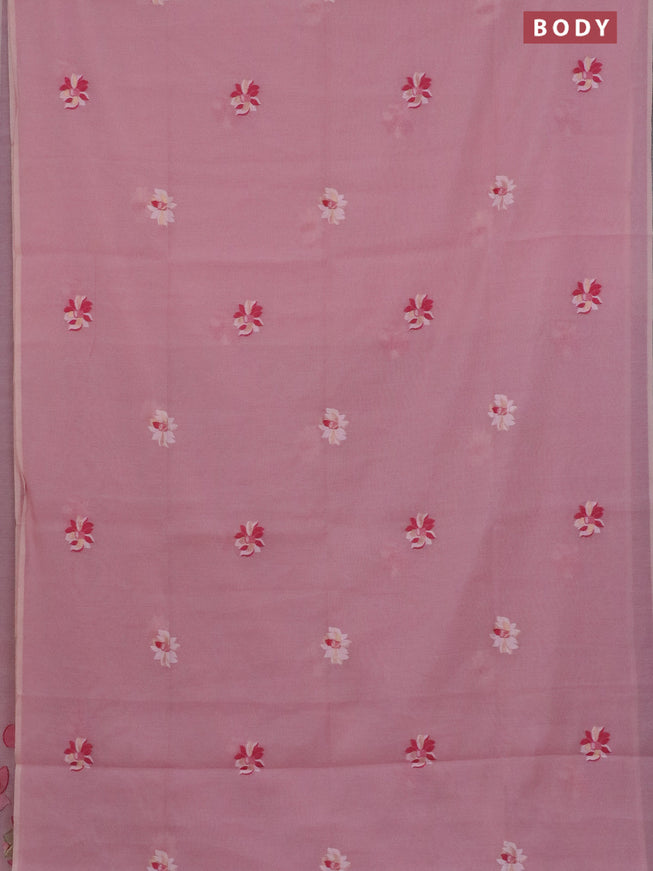 Munga cotton saree pastel pink with thread & zari woven floral buttas in borderless style