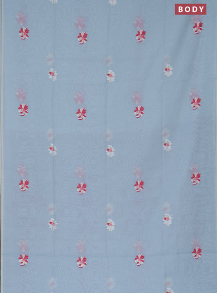 Munga cotton saree pastel blue shade with thread & zari woven floral buttas in borderless style