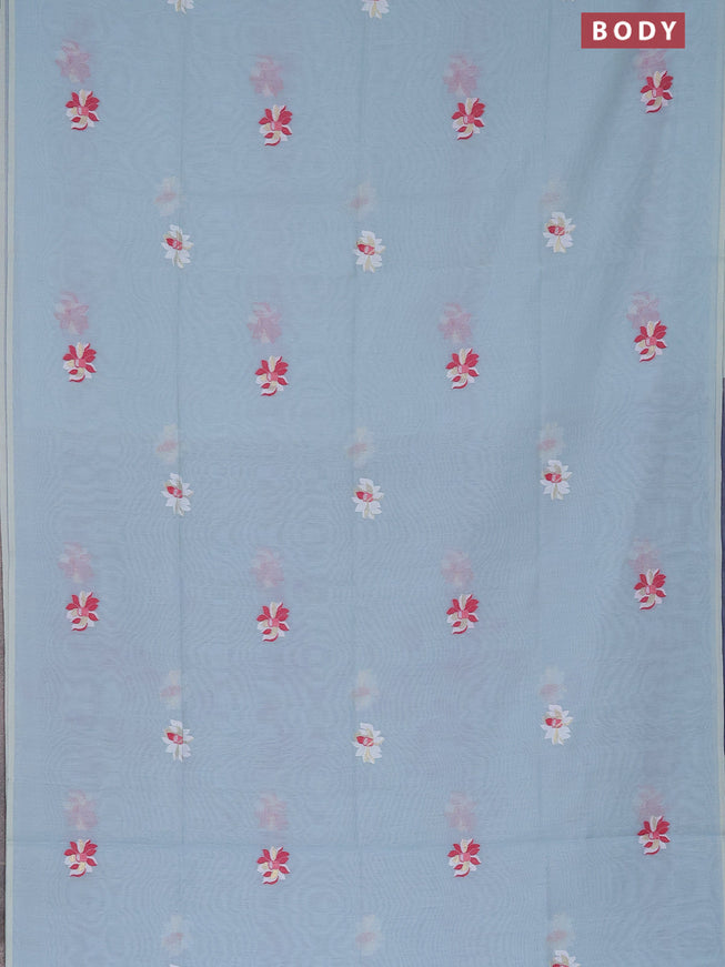 Munga cotton saree pastel blue shade with thread & zari woven floral buttas in borderless style