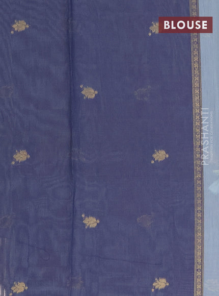 Munga cotton saree pastel blue shade with thread & zari woven floral buttas in borderless style