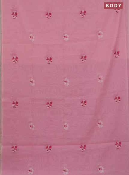 Munga cotton saree peach pink with thread & zari woven floral buttas in borderless style