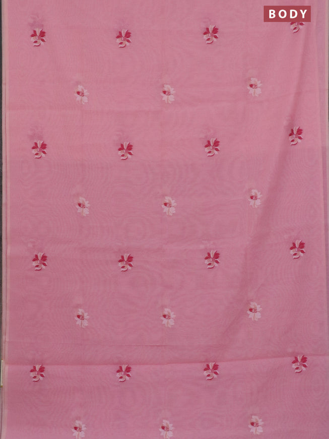 Munga cotton saree peach pink with thread & zari woven floral buttas in borderless style