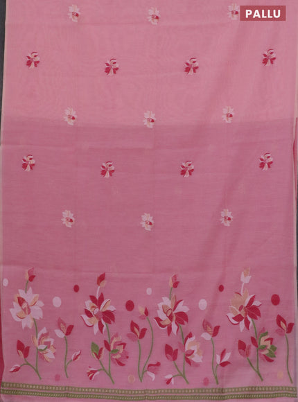 Munga cotton saree peach pink with thread & zari woven floral buttas in borderless style