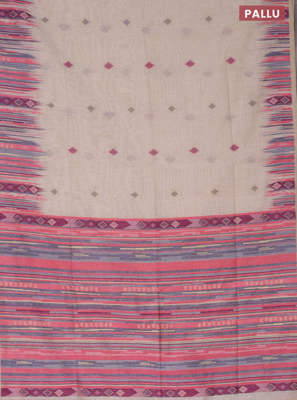 Munga cotton saree beige and pink with thread & zari woven geometric buttas and thread woven border