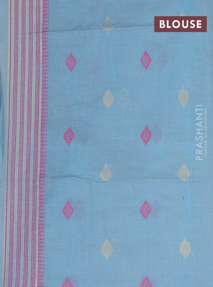 Munga cotton saree beige and light blue with thread & zari woven geometric buttas and thread woven border