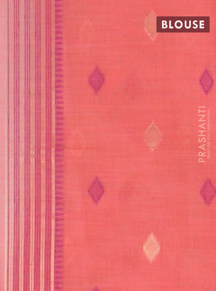 Munga cotton saree beige and peach shade with thread & zari woven geometric buttas and thread woven border