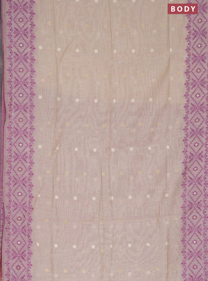 Munga cotton saree beige and purple with thread & zari woven floral buttas and thread woven border