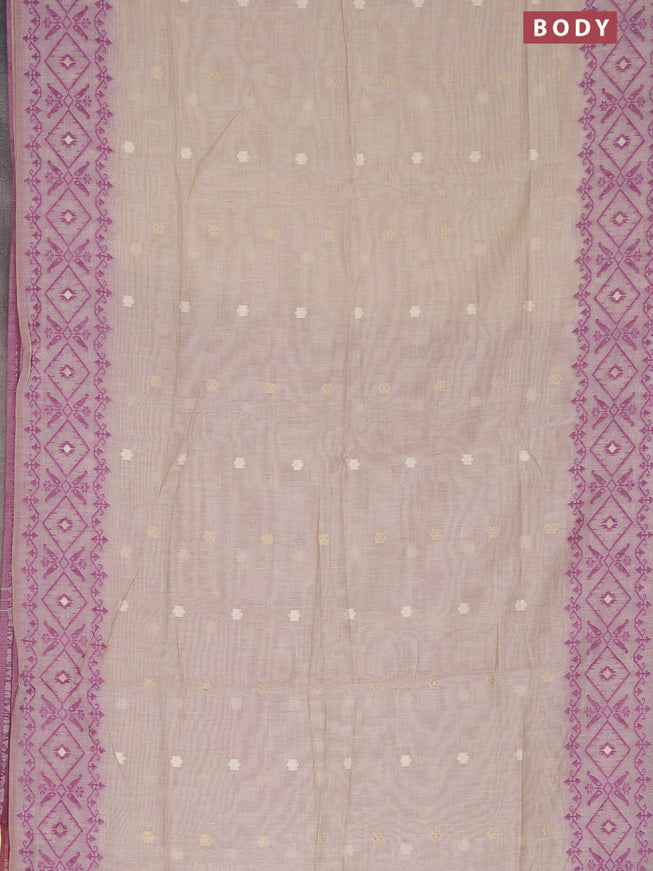 Munga cotton saree beige and purple with thread & zari woven floral buttas and thread woven border