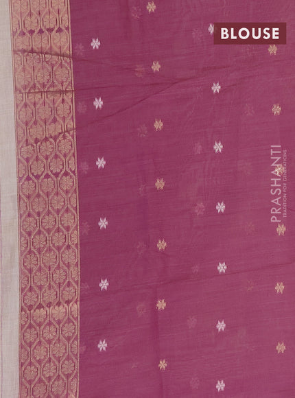 Munga cotton saree beige and purple with thread & zari woven floral buttas and thread woven border