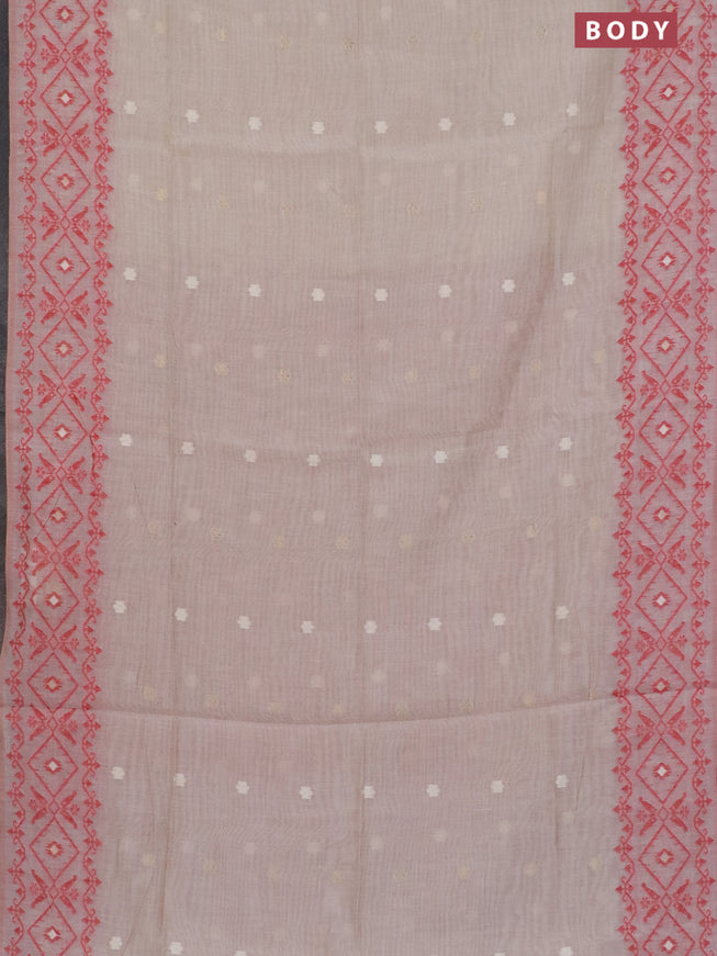 Munga cotton saree beige and red with thread & zari woven floral buttas and thread woven border