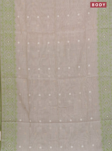 Munga cotton saree beige and light green with thread & zari woven floral buttas and thread woven border