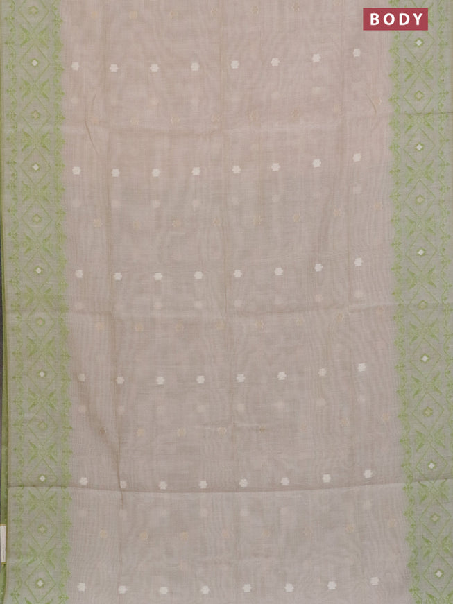 Munga cotton saree beige and light green with thread & zari woven floral buttas and thread woven border