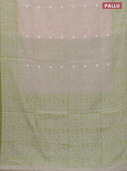 Munga cotton saree beige and light green with thread & zari woven floral buttas and thread woven border